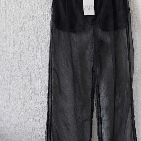 Zara Black Sheer Overlay Trousers - Picture 5 of 9
